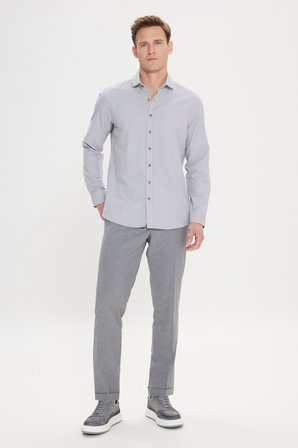 Slim Fit Dar Kesim Klasik Yaka Pamuklu Armürlü Gömlek