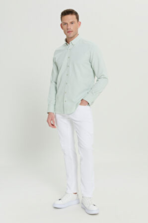 Slim Fit Dar Kesim Düğmeli Yaka Armürlü Pamuklu Gömlek