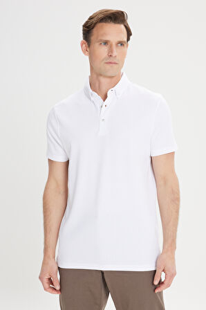 Slim Fit Dar Kesim Pamuklu Jakarlı Polo Yaka Tişört