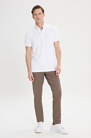 Slim Fit Dar Kesim Pamuklu Jakarlı Polo Yaka Tişört