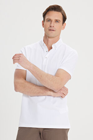 Slim Fit Dar Kesim Pamuklu Jakarlı Polo Yaka Tişört