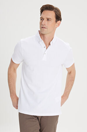 Slim Fit Dar Kesim Pamuklu Jakarlı Polo Yaka Tişört