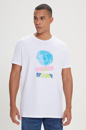 Slim Fit Dar Kesim Pamuklu Baskılı Bisiklet Yaka Tişört