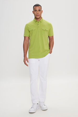 Slim Fit Dar Kesim %100 Pamuk Polo Yaka Tişört