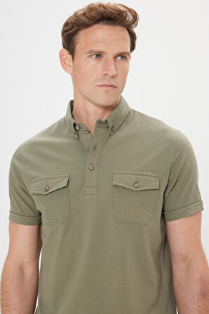 Slim Fit Dar Kesim %100 Pamuk Polo Yaka Tişört