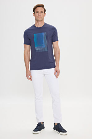Slim Fit Dar Kesim Pamuklu Baskılı Bisiklet Yaka Tişört
