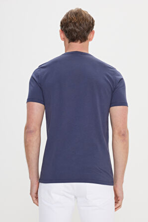Slim Fit Dar Kesim Pamuklu Baskılı Bisiklet Yaka Tişört