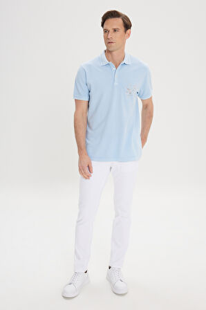 Slim Fit Dar Kesim %100 Pamuk Baskılı Polo Yaka Tişört