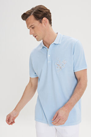 Slim Fit Dar Kesim %100 Pamuk Baskılı Polo Yaka Tişört