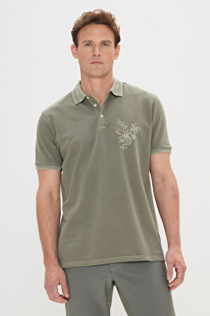 Slim Fit Dar Kesim %100 Pamuk Baskılı Polo Yaka Tişört