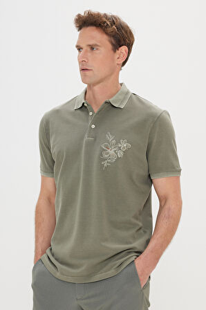 Slim Fit Dar Kesim %100 Pamuk Baskılı Polo Yaka Tişört