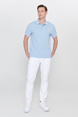 Slim Fit Dar Kesim Polo Yaka Baskılı Pamuklu Tişört
