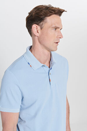 Slim Fit Dar Kesim Polo Yaka Baskılı Pamuklu Tişört