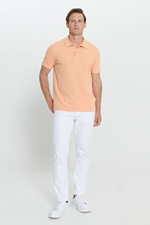 Slim Fit Dar Kesim Polo Yaka Baskılı Pamuklu Tişört