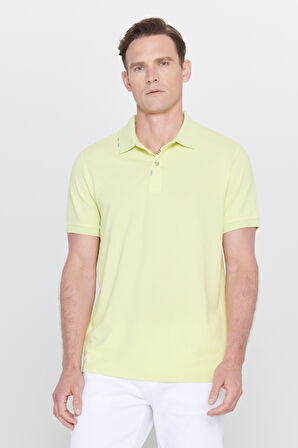 Slim Fit Dar Kesim Polo Yaka Baskılı Pamuklu Tişört