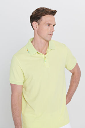 Slim Fit Dar Kesim Polo Yaka Baskılı Pamuklu Tişört