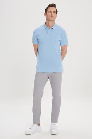 Slim Fit Dar Kesim Polo Yaka %100 Pamuk Kısa Kollu Tişört