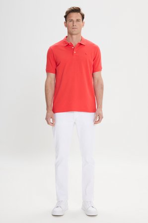 Slim Fit Dar Kesim Polo Yaka %100 Pamuk Kısa Kollu Tişört