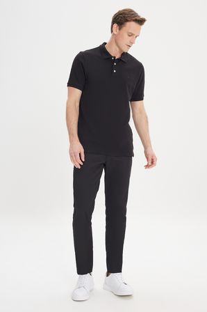 Slim Fit Dar Kesim Polo Yaka %100 Pamuk Kısa Kollu Tişört
