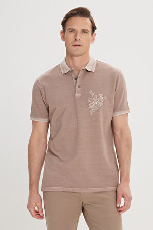 Slim Fit Dar Kesim %100 Pamuk Baskılı Polo Yaka Tişört