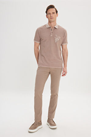 Slim Fit Dar Kesim %100 Pamuk Baskılı Polo Yaka Tişört
