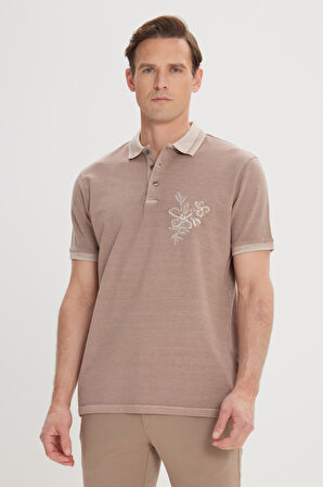 Slim Fit Dar Kesim %100 Pamuk Baskılı Polo Yaka Tişört