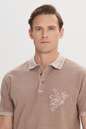Slim Fit Dar Kesim %100 Pamuk Baskılı Polo Yaka Tişört