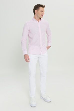 Slim Fit Dar Kesim Pamuklu Düğmeli Yaka Çizgili Gömlek