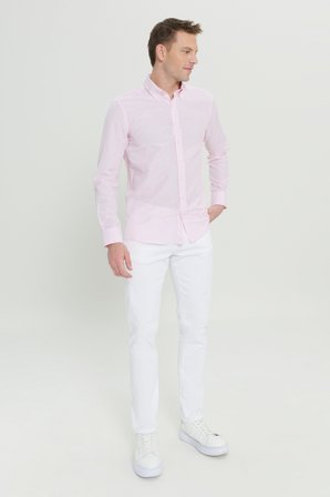 Slim Fit Dar Kesim Pamuklu Düğmeli Yaka Çizgili Gömlek