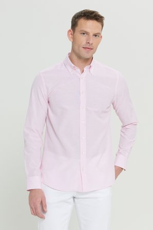 Slim Fit Dar Kesim Pamuklu Düğmeli Yaka Çizgili Gömlek