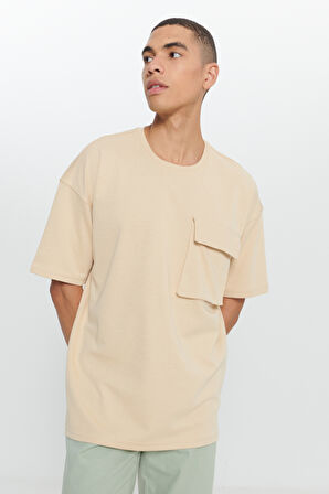 Oversize Fit Bol Kesim Pamuklu Baskılı Bisiklet Yaka Tişört