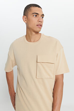 Oversize Fit Bol Kesim Pamuklu Baskılı Bisiklet Yaka Tişört