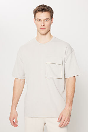 Oversize Fit Bol Kesim Pamuklu Baskılı Bisiklet Yaka Tişört