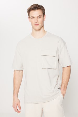 Oversize Fit Bol Kesim Pamuklu Baskılı Bisiklet Yaka Tişört