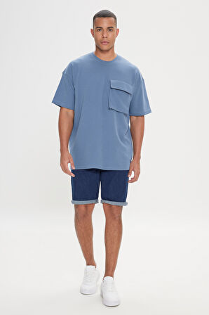 Oversize Fit Bol Kesim Pamuklu Baskılı Bisiklet Yaka Tişört