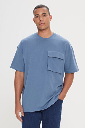 Oversize Fit Bol Kesim Pamuklu Baskılı Bisiklet Yaka Tişört