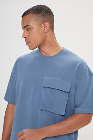 Oversize Fit Bol Kesim Pamuklu Baskılı Bisiklet Yaka Tişört