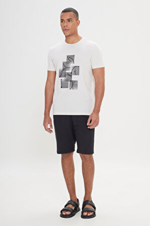 Standart Fit Normal Kesim %100 Pamuk Baskılı Bisiklet Yaka Tişört