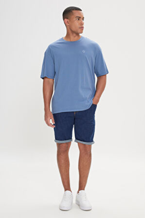 Loose Fit Bol Kesim %100 Pamuk Baskılı Bisiklet Yaka Tişört