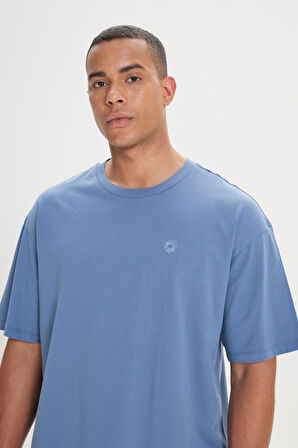 Loose Fit Bol Kesim %100 Pamuk Baskılı Bisiklet Yaka Tişört