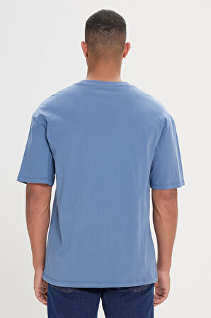 Loose Fit Bol Kesim %100 Pamuk Baskılı Bisiklet Yaka Tişört