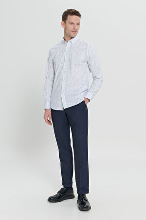Slim Fit Dar Kesim Klasik Yaka Pamuklu Armürlü Gömlek
