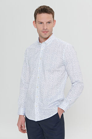 Slim Fit Dar Kesim Klasik Yaka Pamuklu Armürlü Gömlek