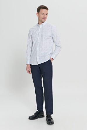 Slim Fit Dar Kesim Klasik Yaka Pamuklu Armürlü Gömlek
