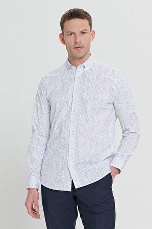 Slim Fit Dar Kesim Klasik Yaka Pamuklu Armürlü Gömlek