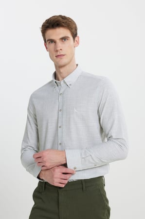 %100 Pamuk Slim Fit Dar Kesim Düğmeli Yaka Çizgili Flamlı Gömlek