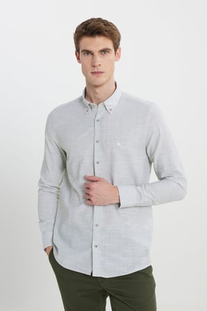 %100 Pamuk Slim Fit Dar Kesim Düğmeli Yaka Çizgili Flamlı Gömlek
