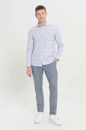 Pamuklu Slim Fit Dar Kesim Küçük İtalyan Yaka Baskılı Gömlek