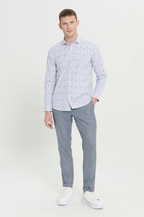 Pamuklu Slim Fit Dar Kesim Küçük İtalyan Yaka Baskılı Gömlek