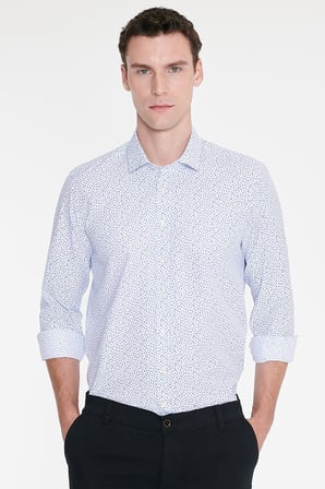 Pamuklu Slim Fit Dar Kesim Klasik Yaka Baskılı Gömlek